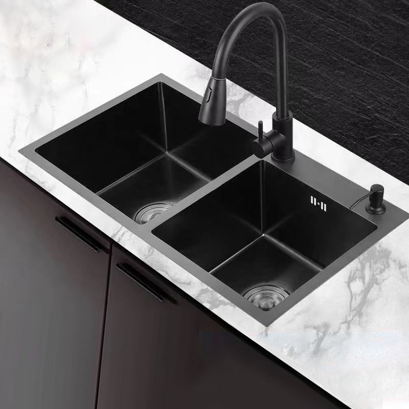 Modern Style Kitchen Sink Stainless Steel Rectangle 2 Holes Kitchen Sink