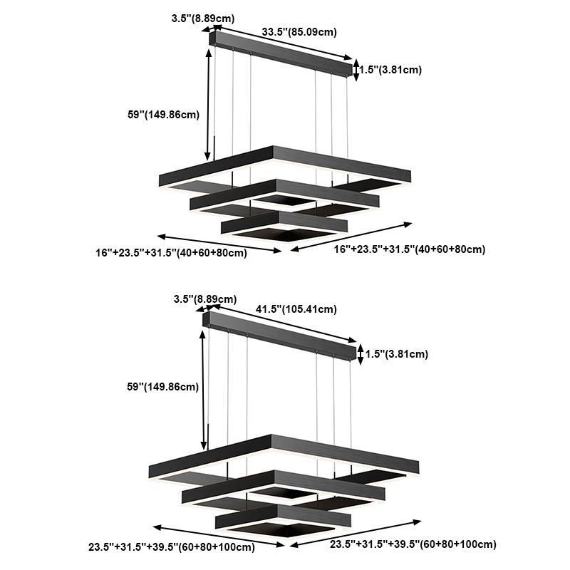 Square Shape Chandelier Lights Modern Metal Chandelier Lighting Fixtures in Black