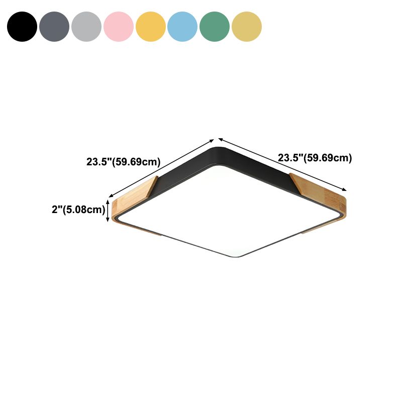 Nordic Rectangle Ceiling Light Colorful Metal LED Flush Mount Light with Wood for Bedroom