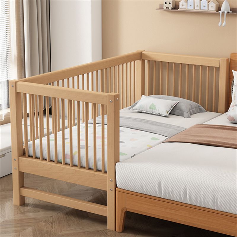 Natural Solid Wood Nursery Crib with Guardrail Farmhouse Crib