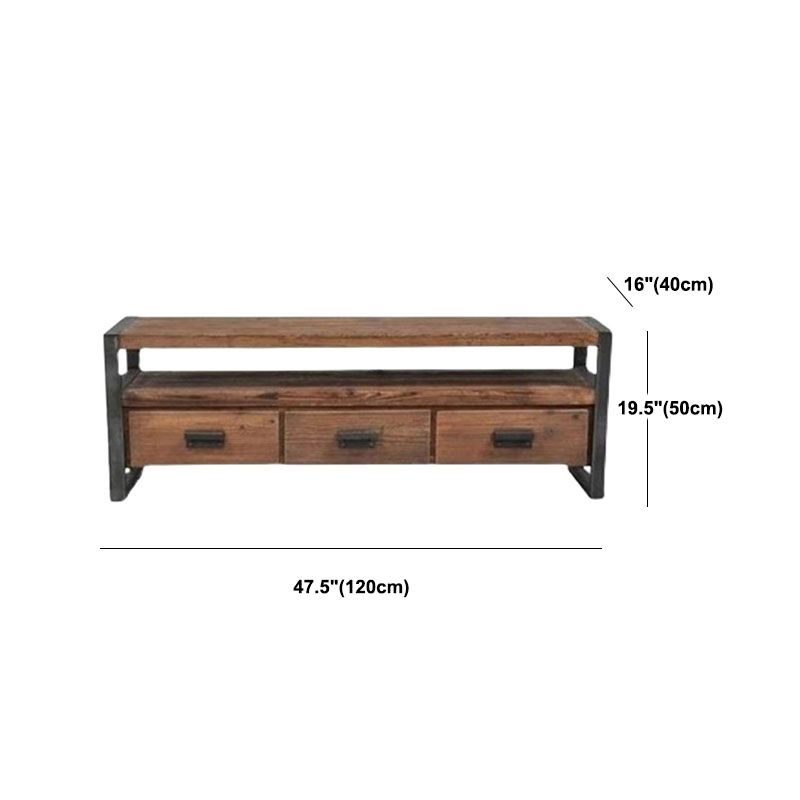 Industrial Wooden Media Console with Drawers, Brown Stand Console