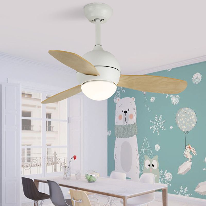 36" Globe Pendant Fan Light Macaron Metal Kids Bedroom LED Semi Flush Light with 3 Blades