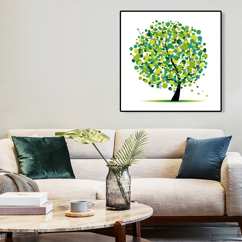 Illustration Tree Wall Art Print Green Kids Style Canvas for Living Room, Textured