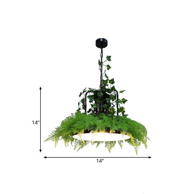 Lámpara de suspensión de techo de granero negro 1 bulbo de restaurante Luz de planta LED Light, 14 "/18" /21.5 "W