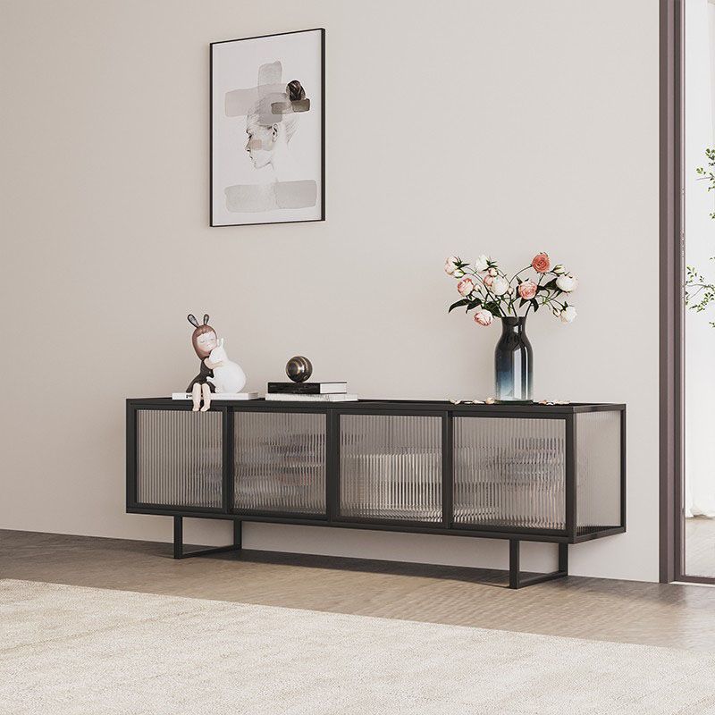 Industrial TV Media Console 4-Door Metal and Glass TV Media Stand