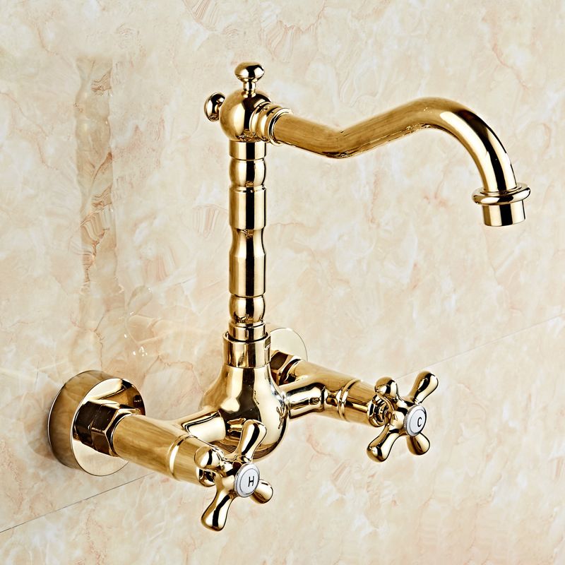 Glam 2-Handle Bathroom Sink Faucet 2-Hole Wall Mounted Bathroom Faucet