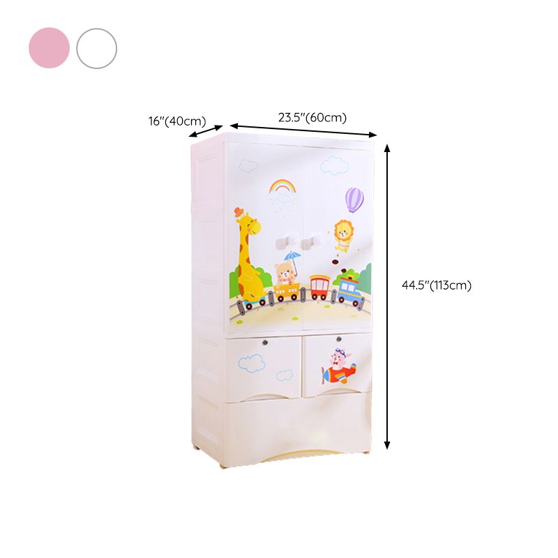 White Plastic Hanging Clothes Rack Glossy Closet with Lower Storage Drawers