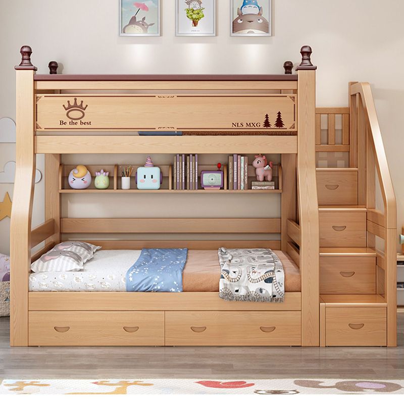 Natural Solid Wood Bunk Bed Storage No Theme Kids Bed with Mattress