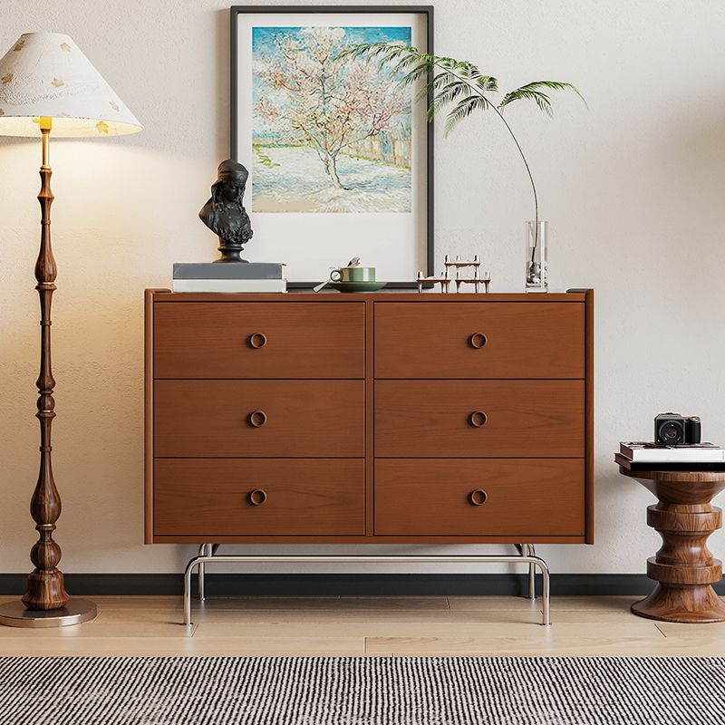 Contemporary Brown Buffet Sideboard Solid Wood Sideboard Cabinet with Drawers and Storage