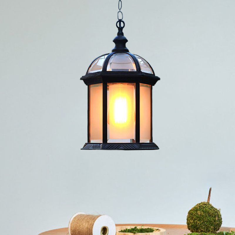 Black / Brass 1 Head Suspension Farmhouse Lighthouse Grosted Glass Birdcage suspendu le plafond pour cour pour cour