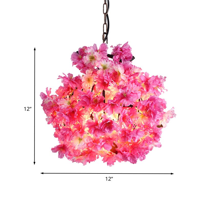 Pink 1 Bulb Ceiling Light Industrial Metal Floral LED Pendant Lamp for Restaurant, 12"/16"/19.5" Wide