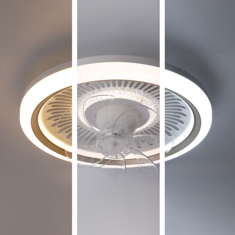 7-Blade Contemporary Ceiling Fan LED Polish Finish Fan with Light for Foyer