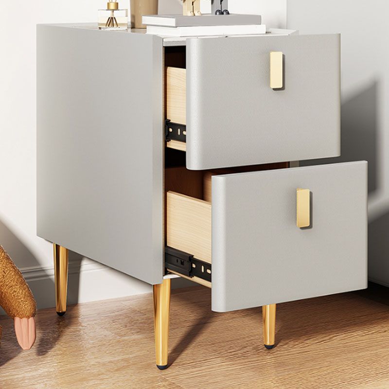 Contemporary Stone Bedside Cabinet with 2 Wood Drawers for Bedroom