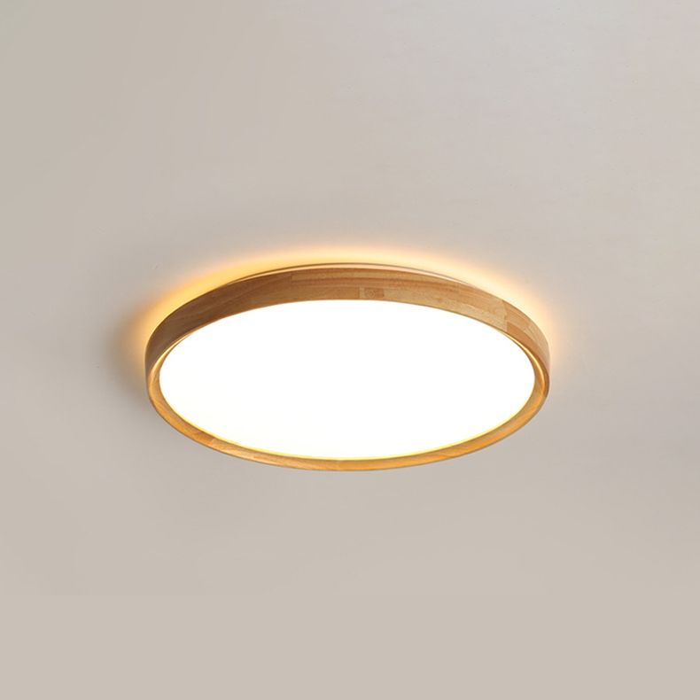 Modern Minimalist LED Ceiling Light Wooden Circular Flush Mount in Brown