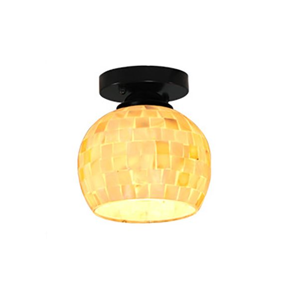 Beige Ceiling Light Fixture with Geometric/Circle/Square Pattern Tiffany Mosaic Glass 1 Bulb Flush Mount Ceiling Light