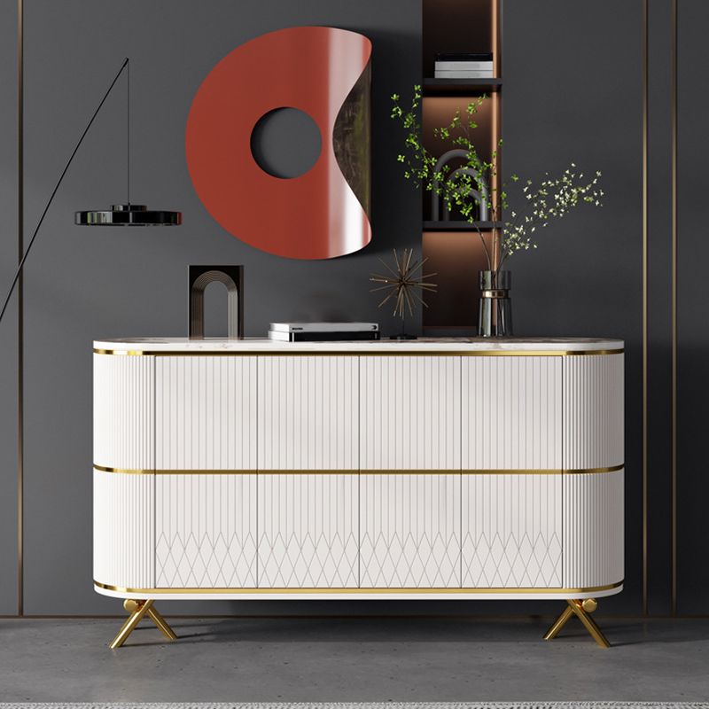 Glam Stone Top Sideboard Engineered Wood Side Board with Gold Legs