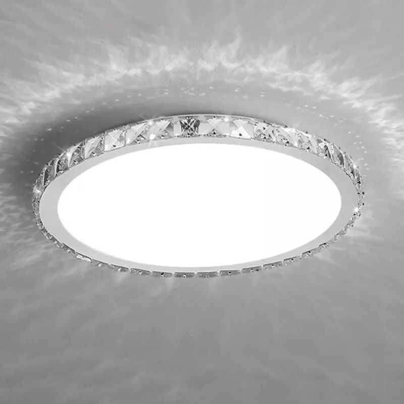 Modern Metal Ceiling Light Circle Shape Flush Mount with Crystal Shade for Living Room