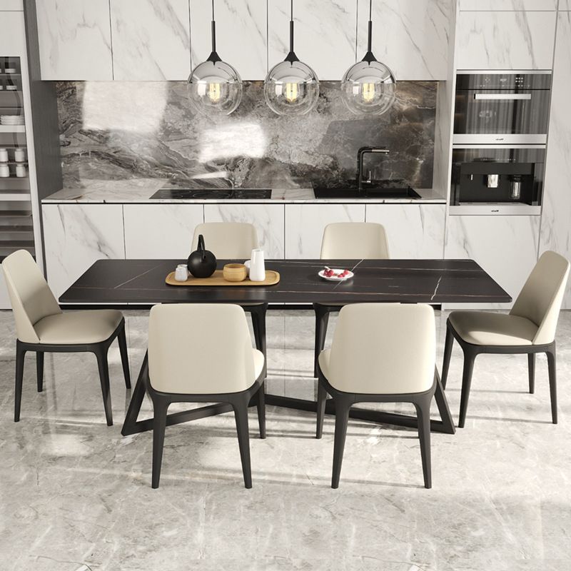 Stone Top Dining Table Contemporary Dining Table with Metal Base in Black