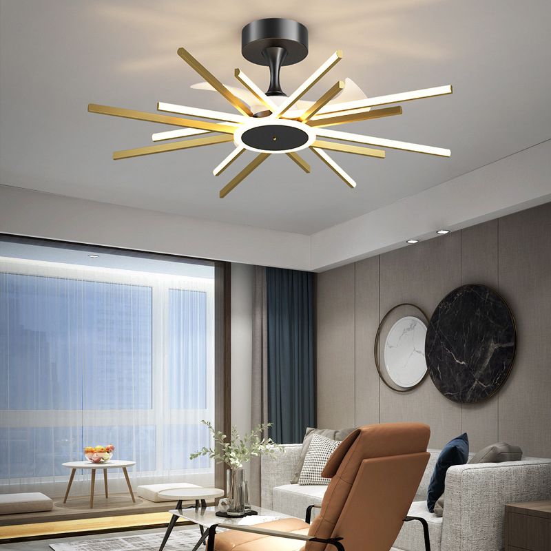 Modern Linear LED Ceiling Fan in Black / Gold Sphere Fan Light