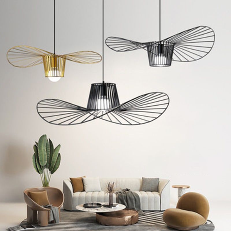 Metal 1 luce a sospensione leggera Light Nordic Modern Simple Hat Cage Hanging Lampada per soggiorno