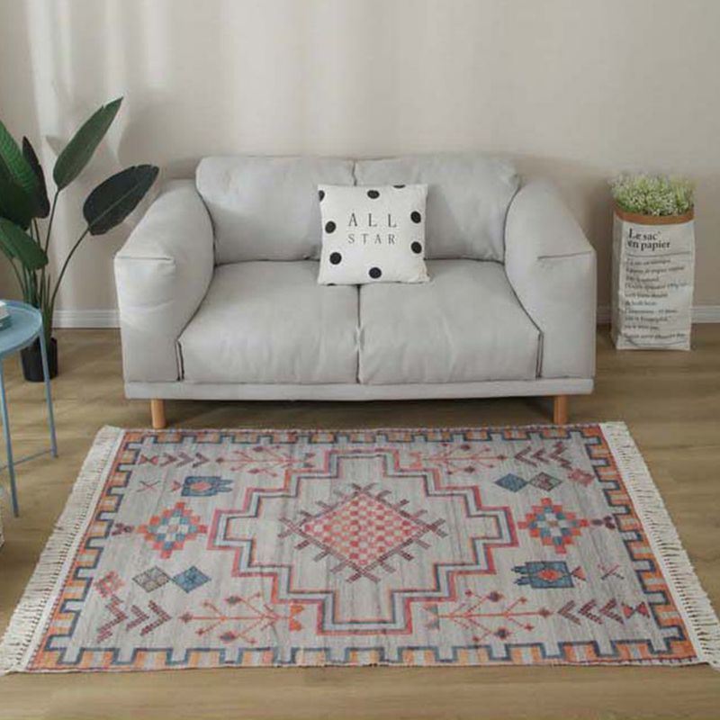 Bohemian Herringbone Pattern Rug Multicolor Cotton Carpet Stain Resistant Indoor Rug for Home Decor