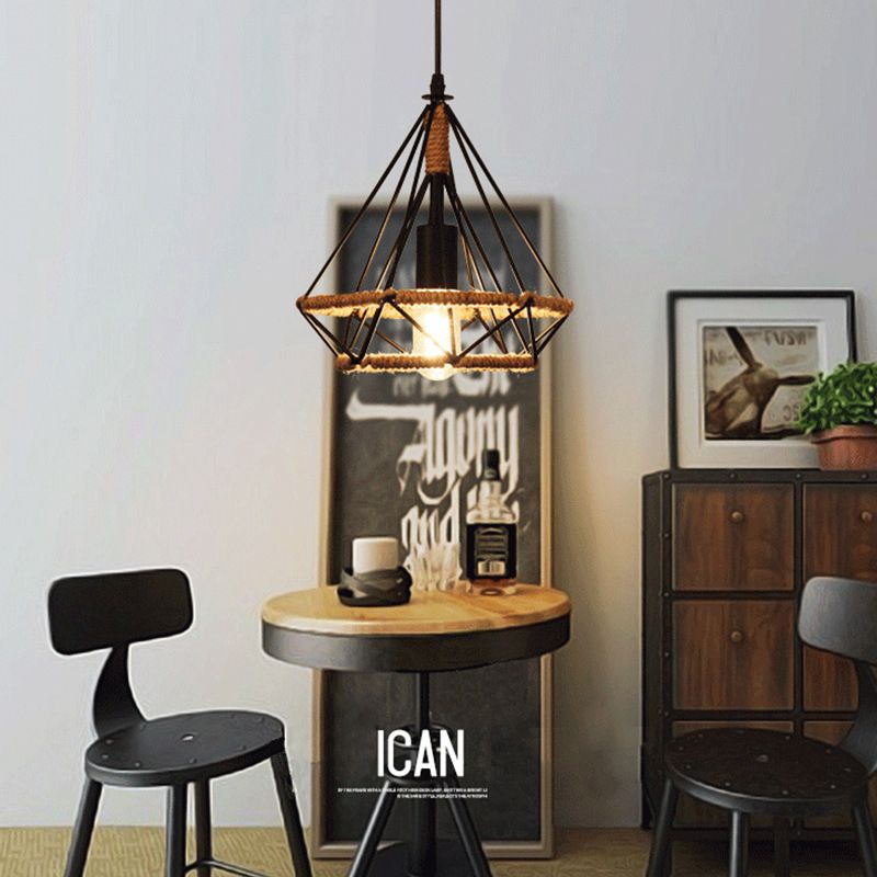 1-Light Geometric Cage Pendant Light Industrial Vintage Style Metal Pendant Light for Dinning Room