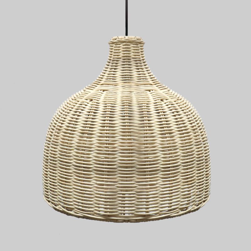 10 "/ 14" de large Asie Single Pendant Light Beige Cloche Plafond Lampe à suspension avec lampe à bambou