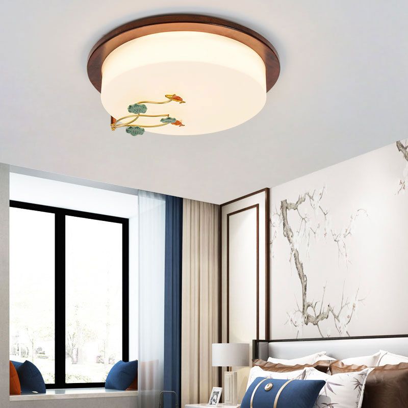 1-Light Flush Mount Ceiling Light Modern Wood Flush Mount Lighting