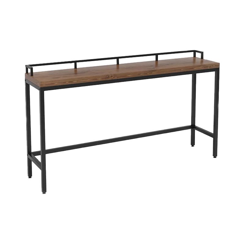 Modern Bar Dining Table Indoor Rectangle Wood Bar Table Trestle Iron Base in Brown