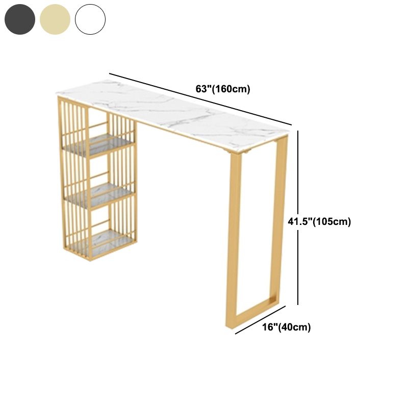 Glam Style Rectangle Bar Table Stone Fixed Bistro Bar Desk with Storage