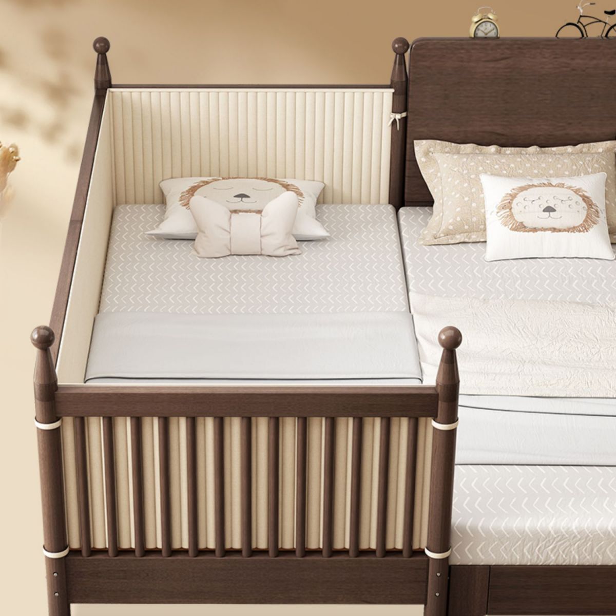 Solid Wood Washed Natural Nursery Bed Traditional with Guardrail