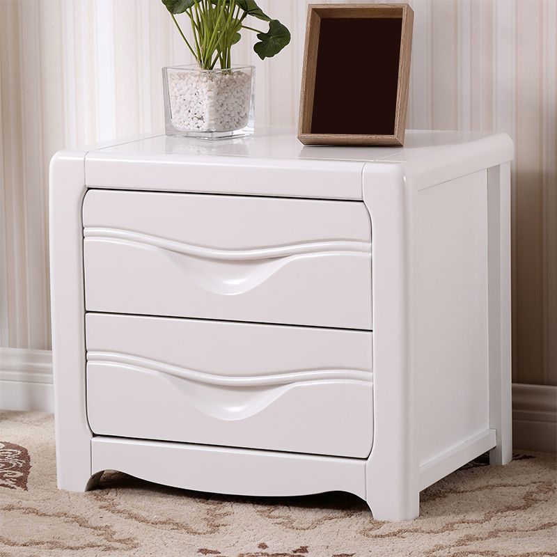 Contemporary Nightstand Solid Wood Bedside Cabinet with 2 Drawers