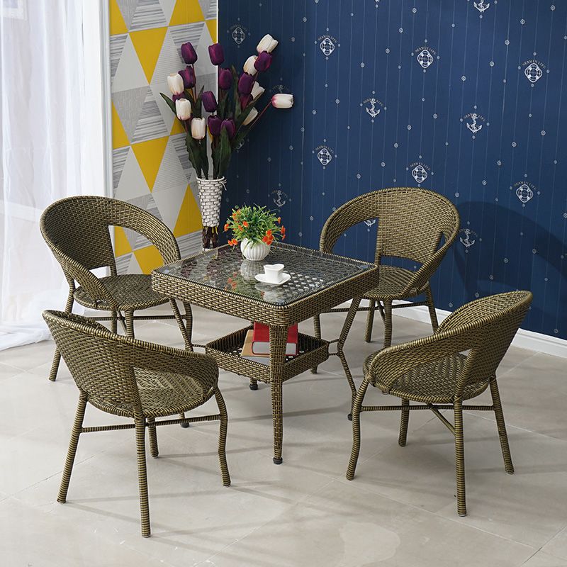 Wicker Modern Dining Table Set 1/3/4/5 Pcs Matte Finish Patio Set