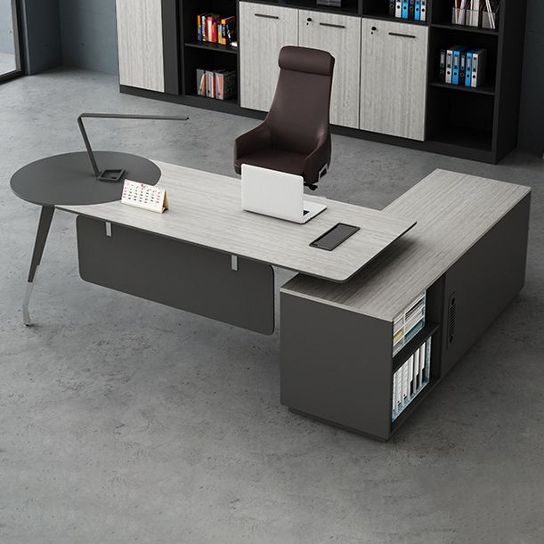 Contemporary Pedestal Executive Desk Wooden Office Desk with File Cabinet