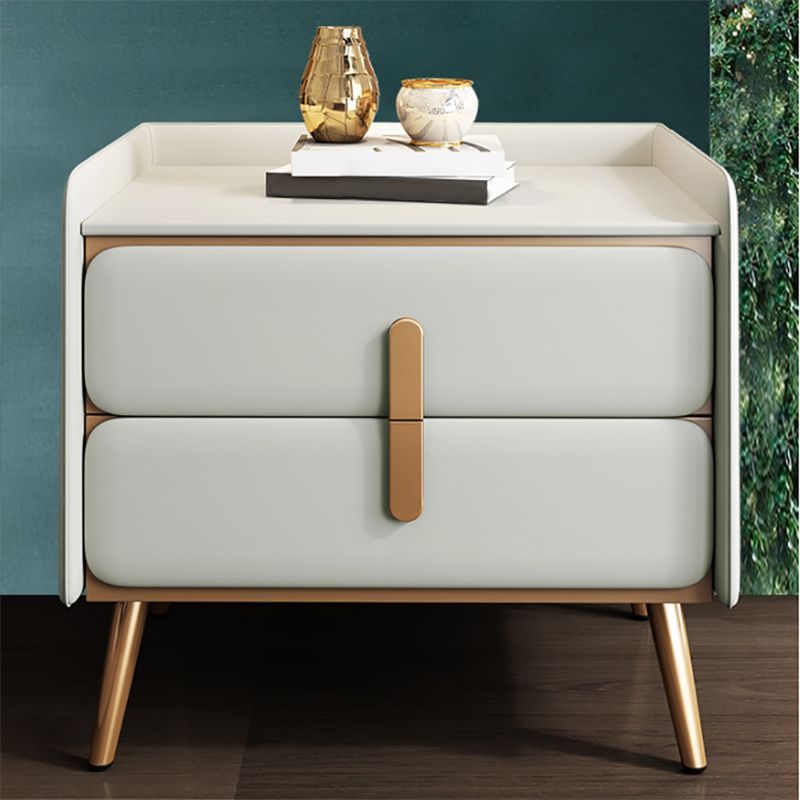 Modern Drawer Storage Bedside Cabinet Pine and Faux Leather Night Table for Bedroom