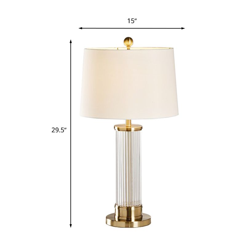 1 Light Drum Task Lighting Traditional White Fabric Reading Lamp for Bedroom, 14"/15" Wide