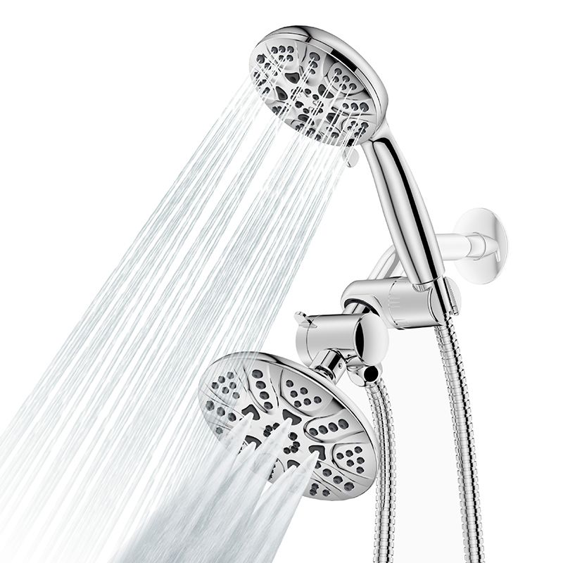 Contemporary Shower Combo Dual Shower Head Chrome Ceiling Mounted Round Shower Head