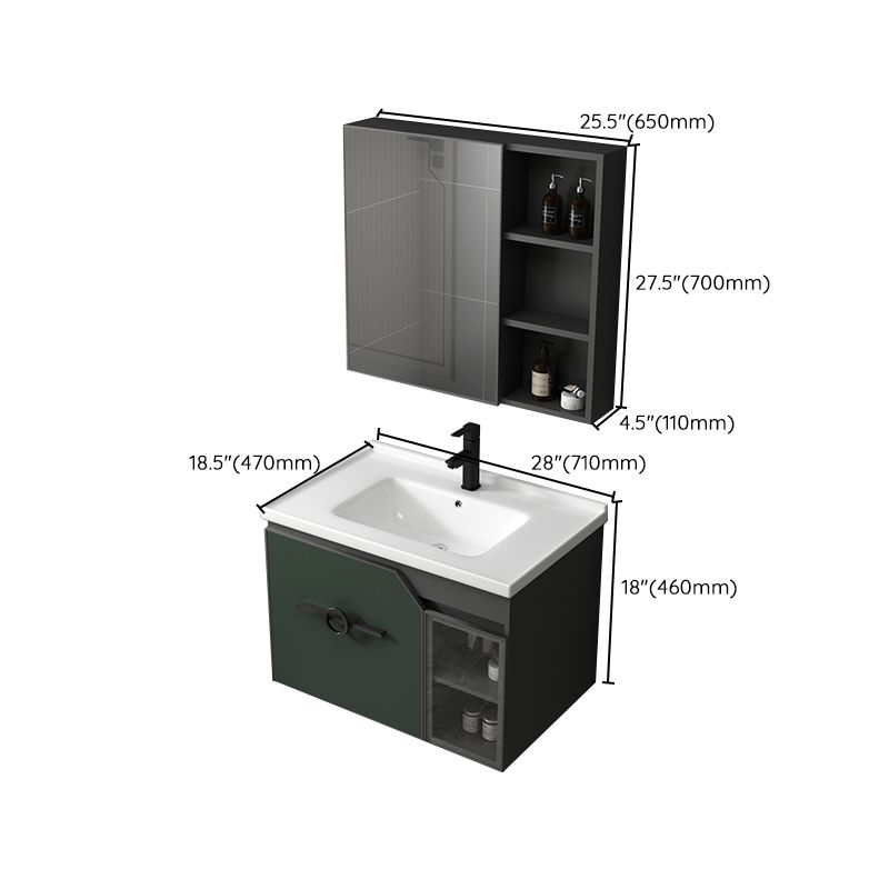 Modern Single Sink Vanity Metal Base Rectangular Wall Mount Vanity Set