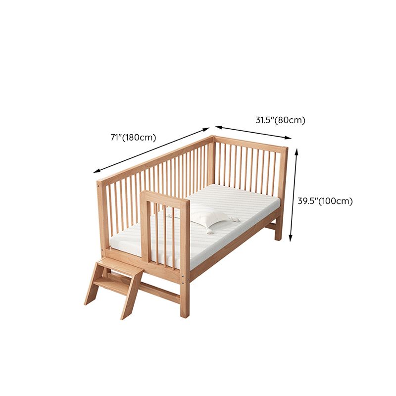 Natural Beech Panel Bed Solid Wood Standard Bed with Guardrails