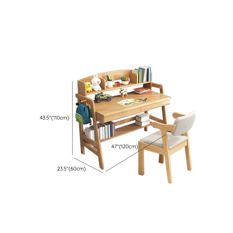 Natural Solid Wood Children's Desk with 2 Drawers Desk & Chair