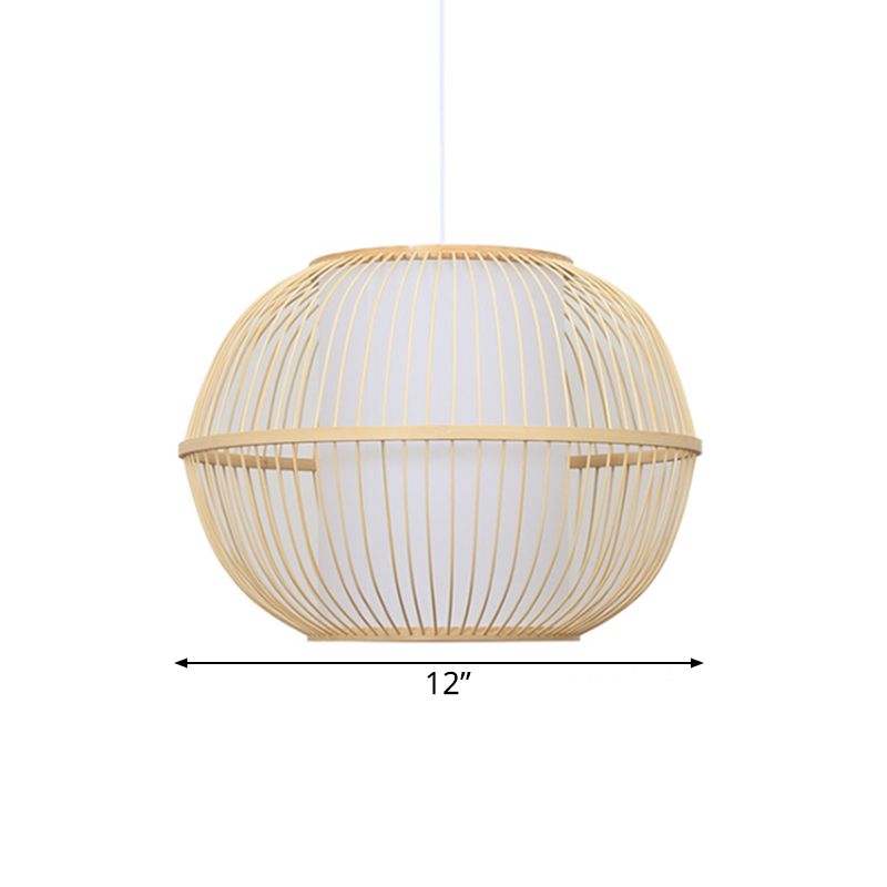 Bamboo Handmade Hanging Lightture Asian Style Asian 12 "/ 14" W 1-Light Beige Suspended Lampe avec bouteille blanche teinte intérieure