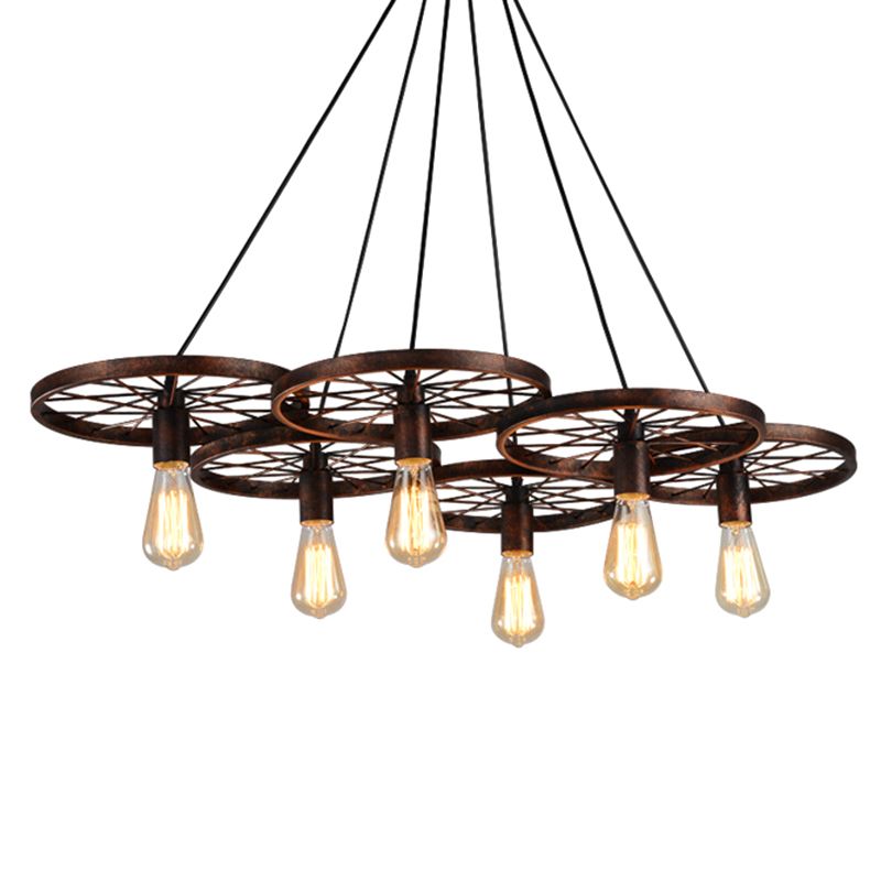 Metal Hanging Pendant Light Vintage Style Black Wagon Wheel Coffee Shop Suspension Lamp