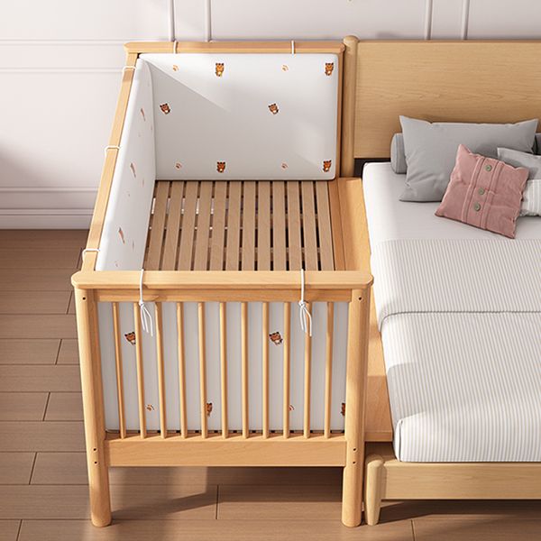 Contemporary Washed Natural Nursery Bed Solid Wood with 3 Guardrail