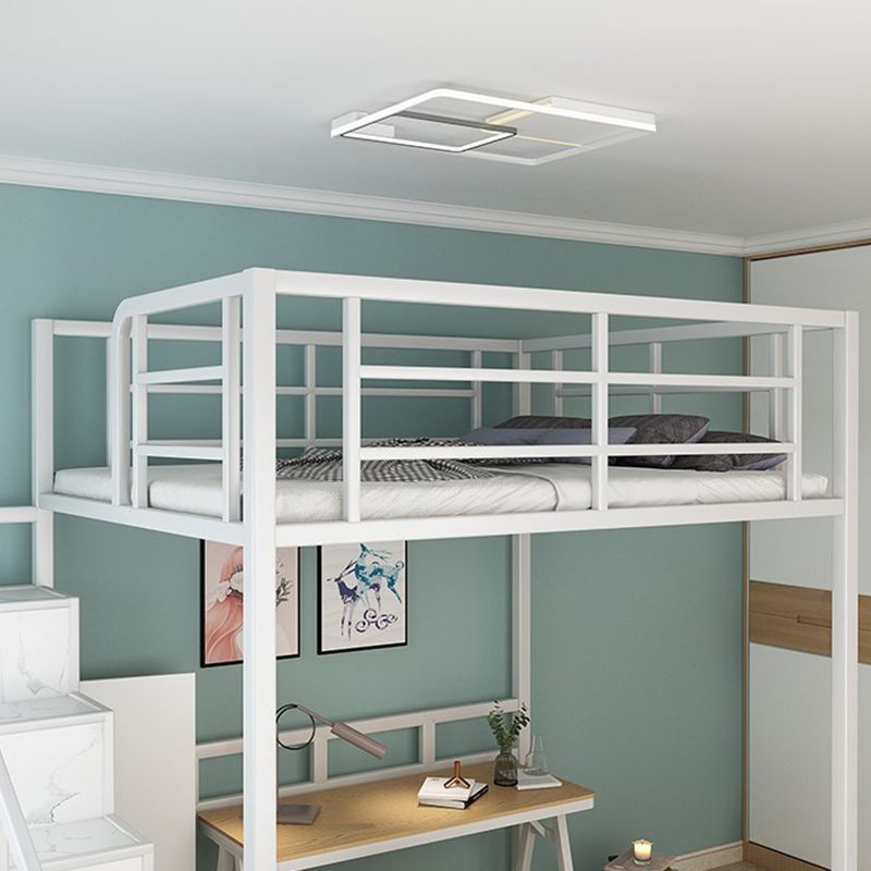 Industrial Metal Loft Bed with Storage Staircase Loft Bed in Black/White