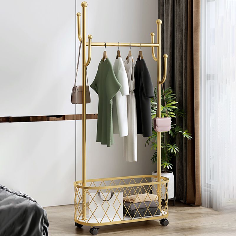 Luxury Style Metallic Coat Hanger Free Standing Coat Rack with Universal Wheel