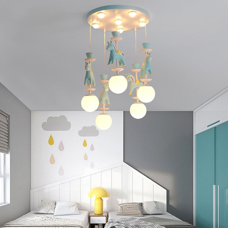 Horses Pendant Lighting Fixture Kids Style Metal Hanging Ceiling Light for Bedroom