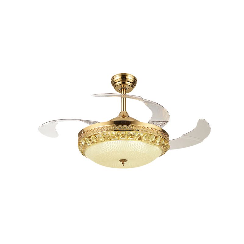 42.5" Wide Gold Bowl Fan Light Fixture Simple Crystal 3 Blades Family Room LED Semi Mount Lighting