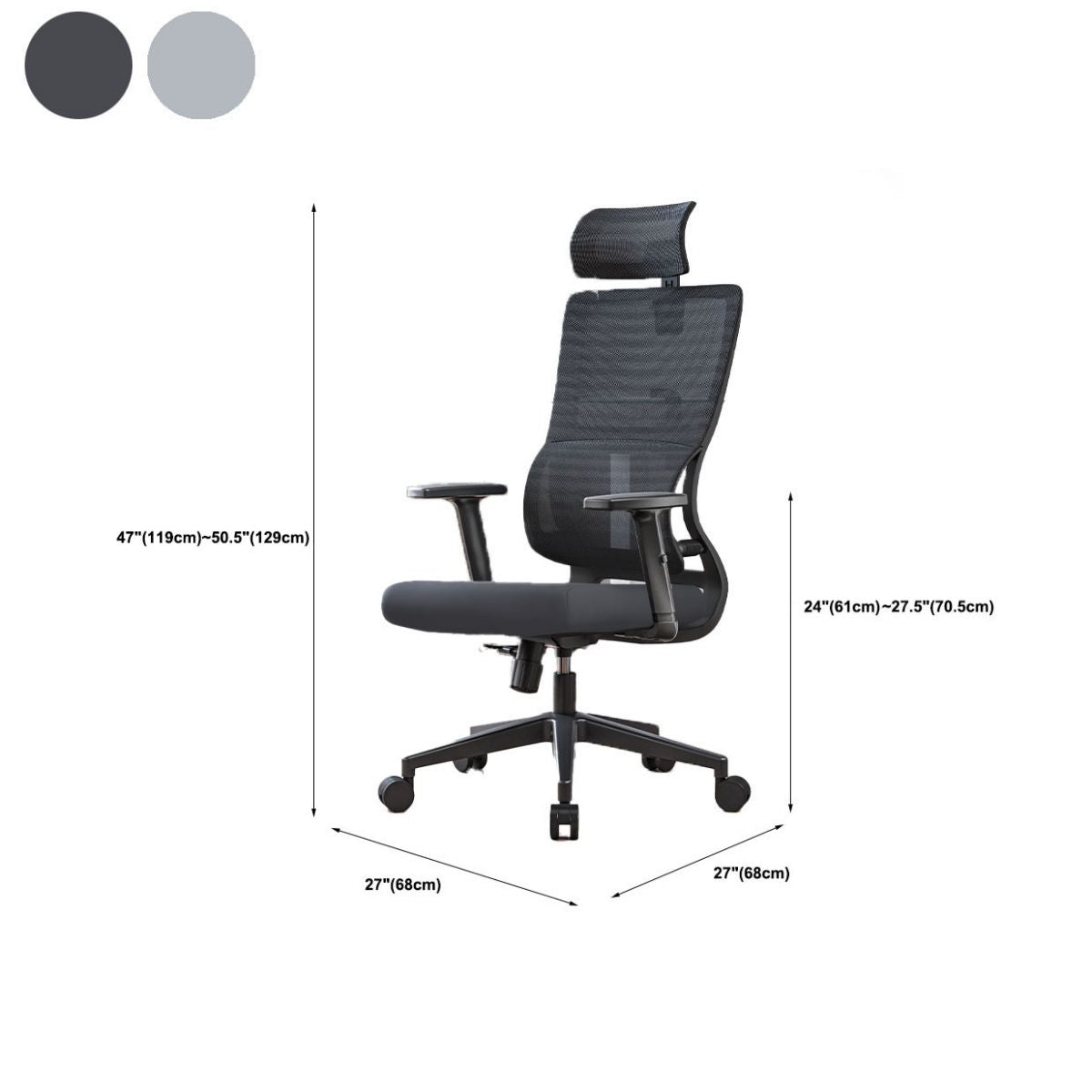 High Back Mesh Office Chair Adjustable Armrest Desk Chair with Headrest and Wheels