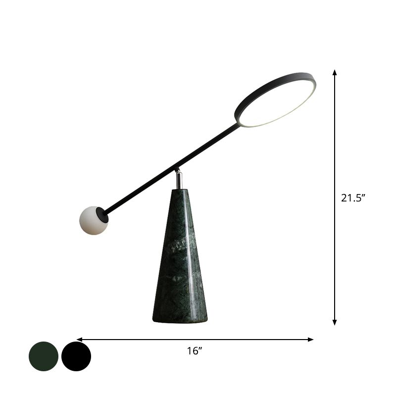 Modern Geometric Shape Nightstand Light Marble 1-Light Living Room Table Lamp with Balance Arm in Black/Green