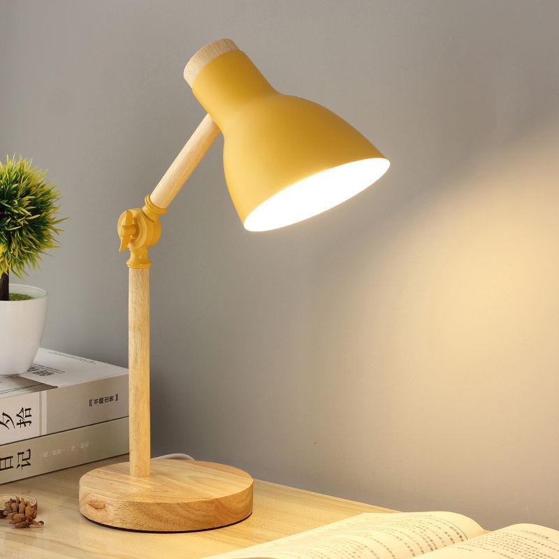 Domed Metal Rotatable Desk Light Modernist 1 Head White/Pink/Yellow and Wood Reading Lamp for Study Room